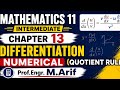 Mathematics 11, Intermediate,Chapter 13, Differentiation, Numerical (Quotient Rule)