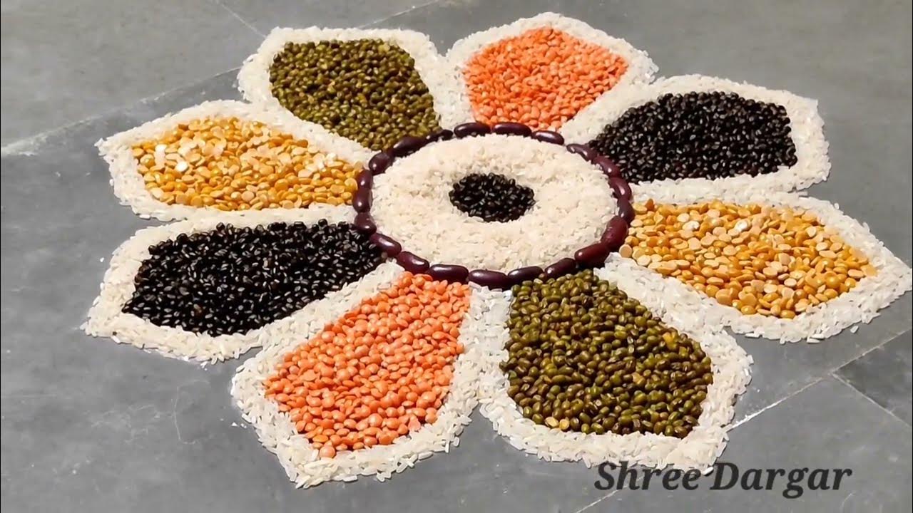 Grains Rangoli Unique Rangoli Design YouTube