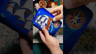 Leather passport holder with  Sailing Ship