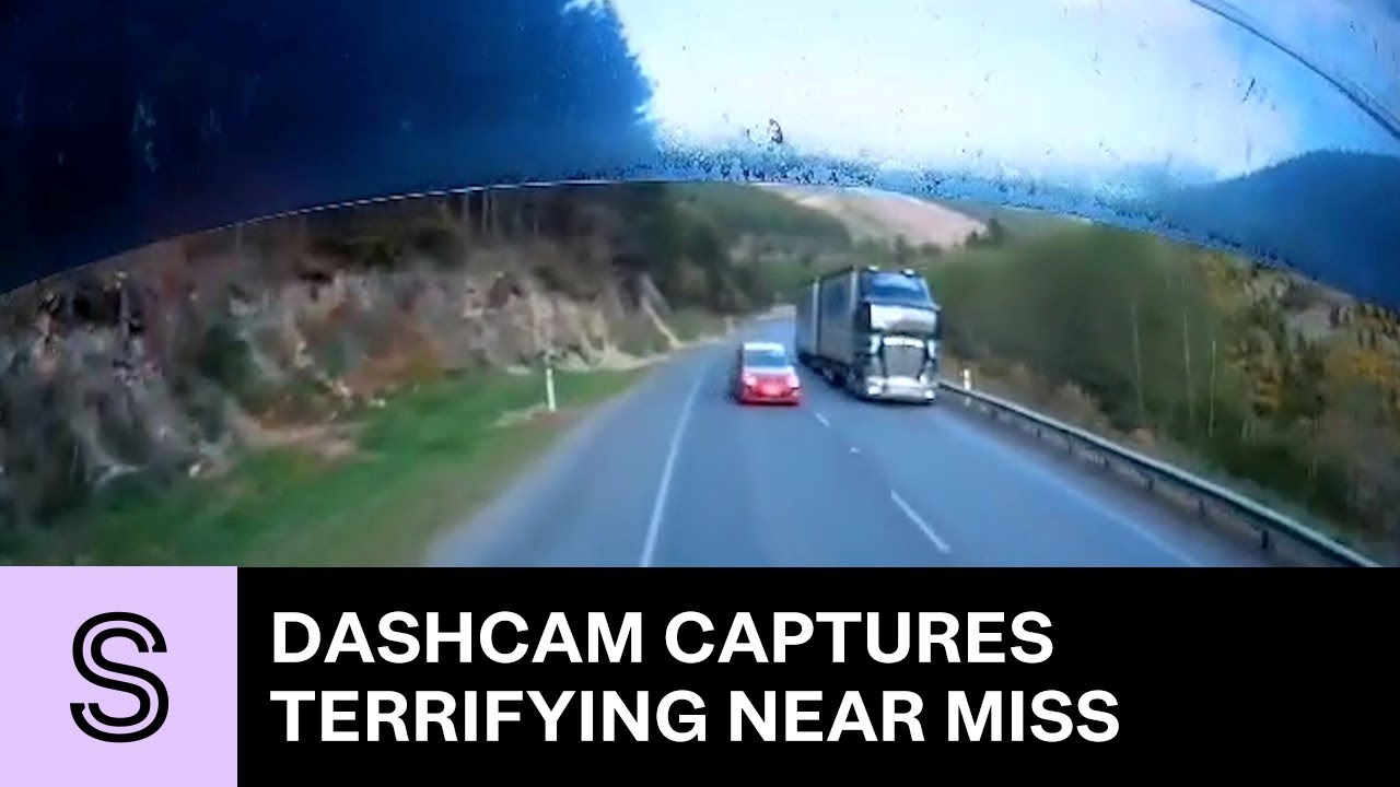Truck driver records scary near miss on highway | Stuff.co.nz - YouTube