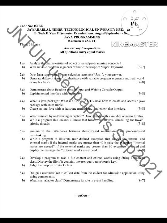 Jntuh Previous Question Papers 1st Year JAVA Previous year question papers || 2020 & 2021 || JNTUH (R-18) - YouTube