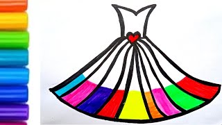 Colorful🌈 Dress Drawing  | How To Draw Bride Dress Drawing For Kids | colorful Frock Drawing