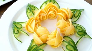 Art In Yellow Carrot Rose Show  | Vegetable Carving Garnish Rose Flower