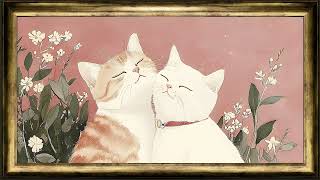 KAWAII cat friendship screensaver, vintage gold frame TV retro cartoon art screenshot 4