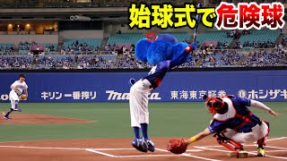 【始球式】ドアラに危険球を投げました。Yahooニュースになったやつです。