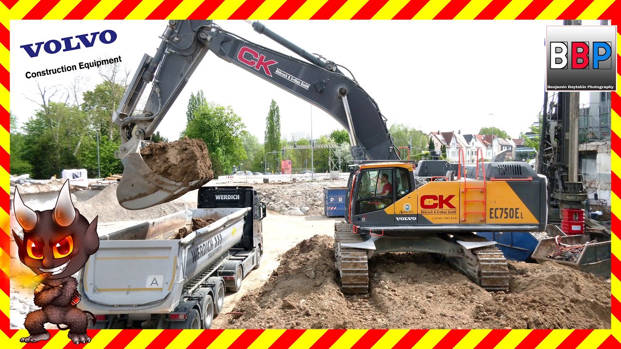 🚧 Volvo EC750E 🚧 & Mercedes, Volvo Sattelkipper, Waiblingen, Germany, 29.04.2022.