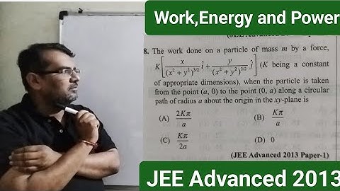 The work done on a particle of mass m by a force K(xi/x^2+y^2)^3/2+y/(x^2+y^2)^3/2 (K being a