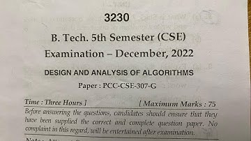 DAA (design and analysis of algorithms) Question paper 2022 || MDU BTech- CSE