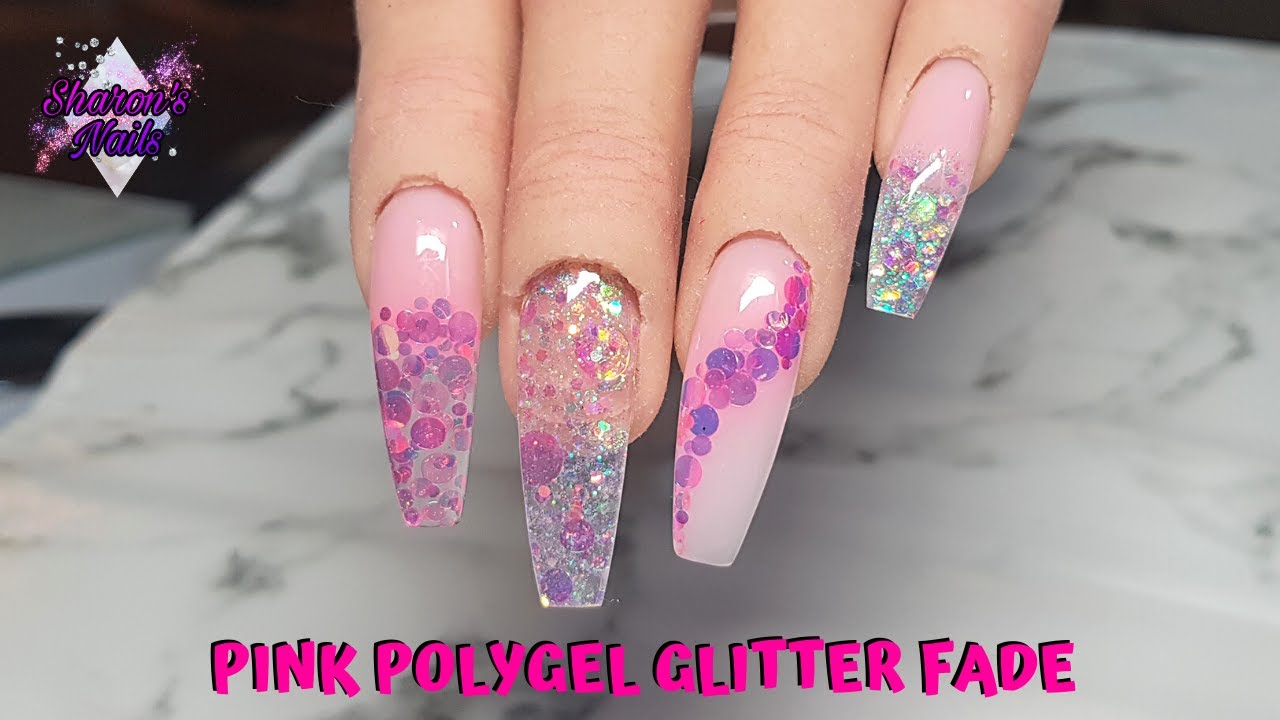 Pink Polygel Glitter Fade With Babyboomer Nails Youtube