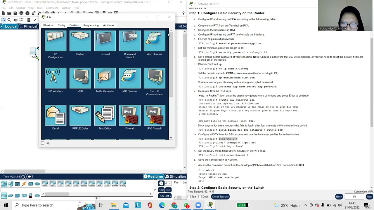 16.4.6 Packet Tracer – Configure Secure Passwords and SSH - YouTube