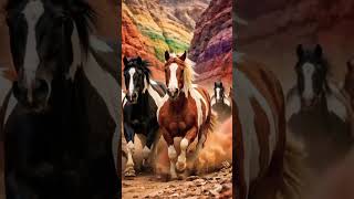 Wild Spirit Horses Racing Through The Rainbow Mountains