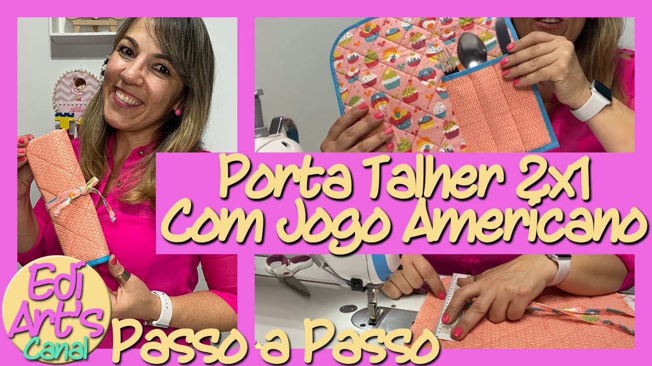 Aprenda a fazer esse lindo porta talher com jogo americano 2x1. - Passo a Passo.