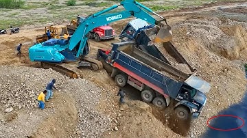 Incredible landfill!! Dangerous Driver Back loading LandSlide By Dozer Pushing Soil Sink Land