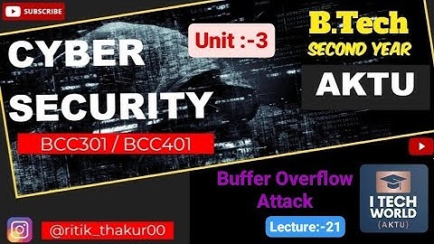 Cyber Security (Lec :-21) Unit :-3 Buffer Overflow Attack B.Tech AKTU 2nd Year BCC301/BCC401