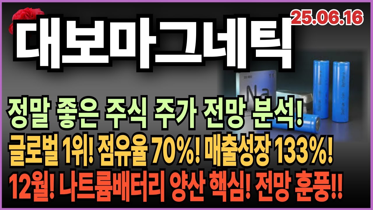 대보마그네틱 _ 글로벌1위 점유율 70% 나트륨배터리 훈풍 전망! 좋은주식 주가 전망 분석! - YouTube