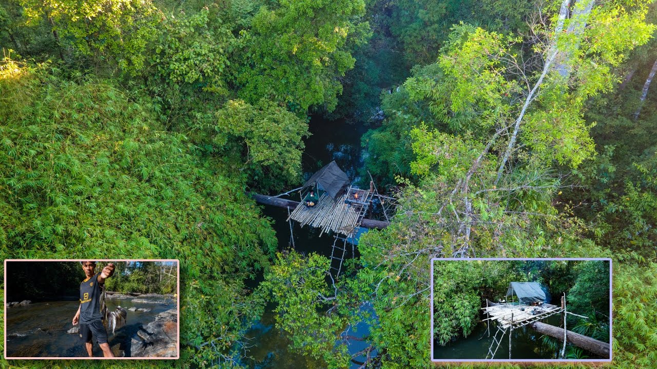 solo adventure sleeping over night មកស្នាក់នៅកន្លែងចាស់រកត្រីធ្វើម្ហូប Ep 121