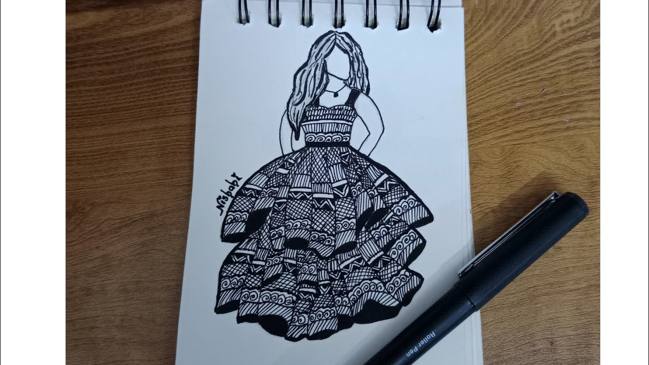 Gown Mandala Art For Beginners | Step By Step Mandala Zentangle Art | Beautiful Girl Mandala design