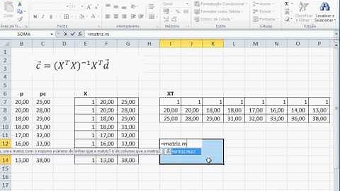 Regressão com as fórmulas de matrizes do Excel