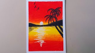 Easy Oil  pastel Sunset painting by Atia's World.