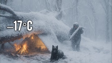 Extreme Winter Survival at –17°C | Trapped in a Heavy Snowstorm Under a Fallen Tree & Bushcraft Fire