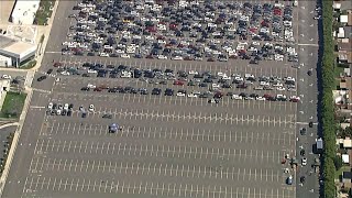 Cars line up for food bank at California school
