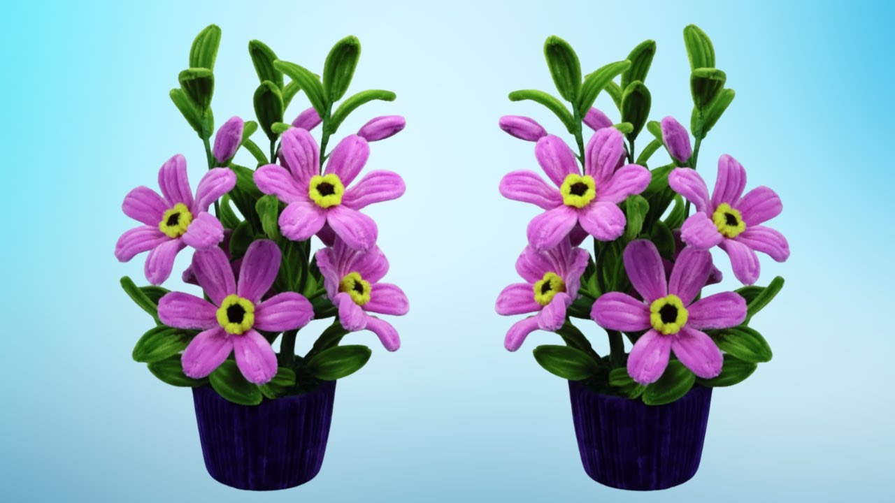 DIY Mini Purple Flower Pot with Pipe Cleaners 🌼 | Easy Handmade Craft for Beginners 🏡