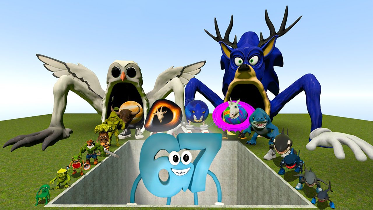 AI Brainrot Memes vs Roblox 67 Sahur Bosses in Giant Pit – Gmod Chaos