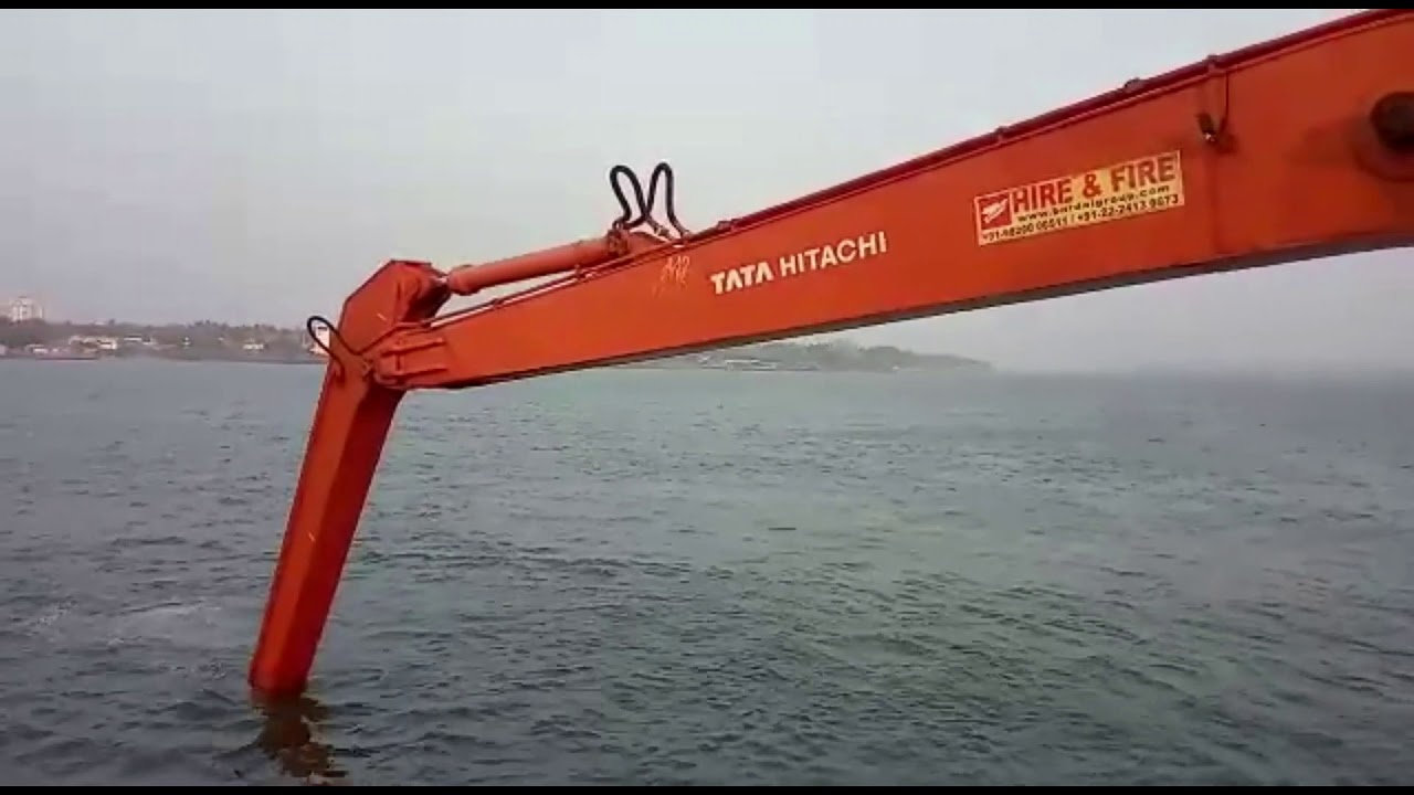 Tata Hitachi Zx-650 excavator with long reach attachment on Barge