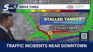 Crash and stalled tanker causing traffic at I-40 and I-35 in Oklahoma City