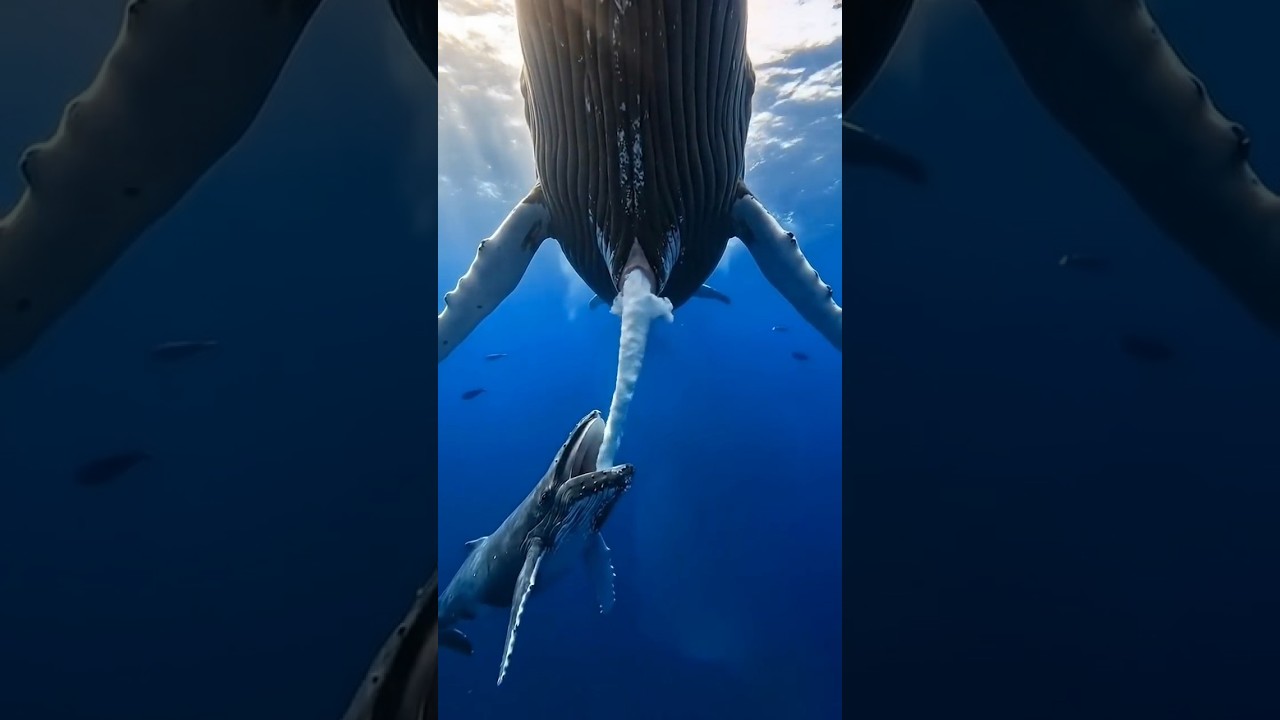 In American Ocean, How Baby Whale Drinking Milk Underwater 🐋 (Unreal Moment) #whale #shorts #fyp