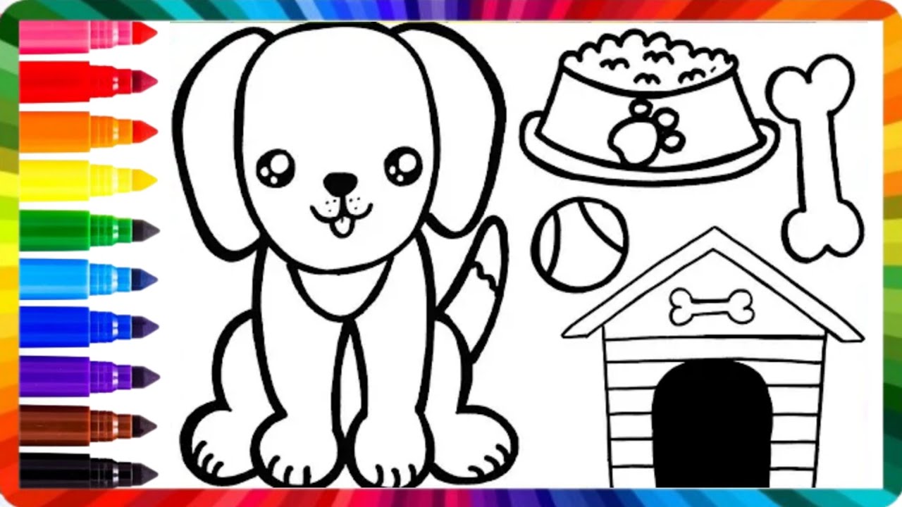 How to Draw A Dog With Accessories🐶🦴🐕🌈Draw and Color a Cute Dog ...