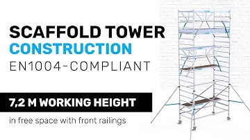 EN1004-compliant construction of a mobile scaffold in free space with front railings
