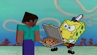 Minecraft Steve Trying To Get Pizza From Spongebob