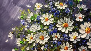 Beautiful flowers in basket with Palette Knife