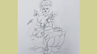 Saraswati Mata Drawing | Tutorial |How To Draw Saraswati Mata Outline Drawing Step By Step Tutorial