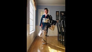 Japanese Kimono - Iro-Tomesode, Navy, Plum Flower /紺地に梅 の色留袖