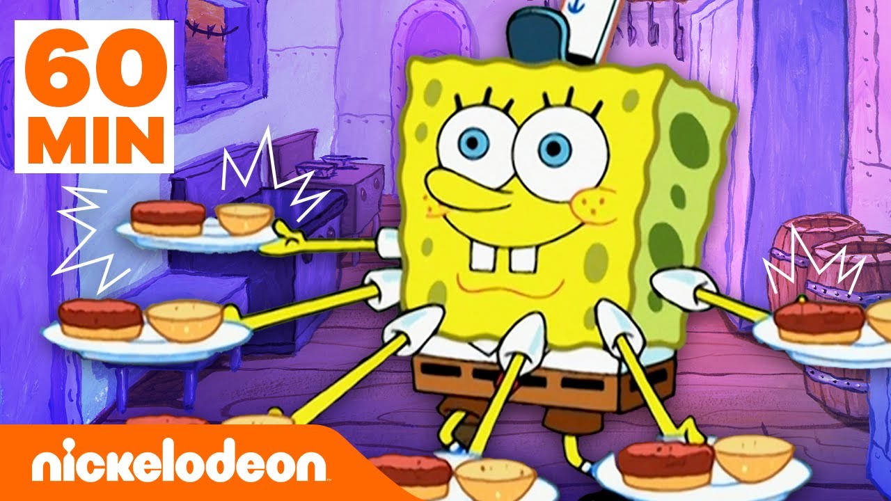⁣سبونج بوب | سبونج بوب يصنع برغر سلطع، لمدة ساعة كاملة | Nickelodeon Arabia