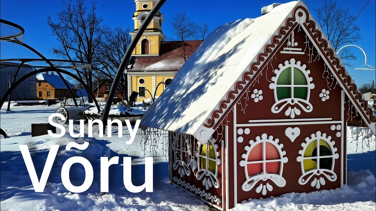 Winter Sunlit Walk in Võru - From Town Square to Frozen Lake ❄️.  February 25th