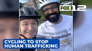 Cross-country cyclist stops in Portland, invites others to join ride for human trafficking awaren...