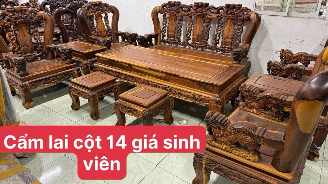 Giới thiệu bộ bàn cẩm lai cột 14 đục nghê siêu đẹp, bộ ngựa gõ xưa, bàn gỗ trắc cỗ, tủ,đồ xưa Mekong