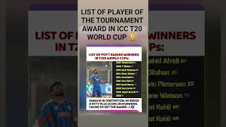 LIST OF PLAYER OF THE TOURNAMENT AWARD IN ICC T20 WORLD CUP 🏆🥇