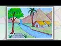 How to draw simple scenery for Beginners | Village scenery drawing