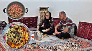 : Cooking delicious Ghanbar Polo for lunch | Village life in Iran