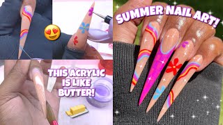 XL COLORFUL SUMMER STILETTO  NAILS | SATISFYING ACRYLIC APPLICATION | EASY NAIL ART