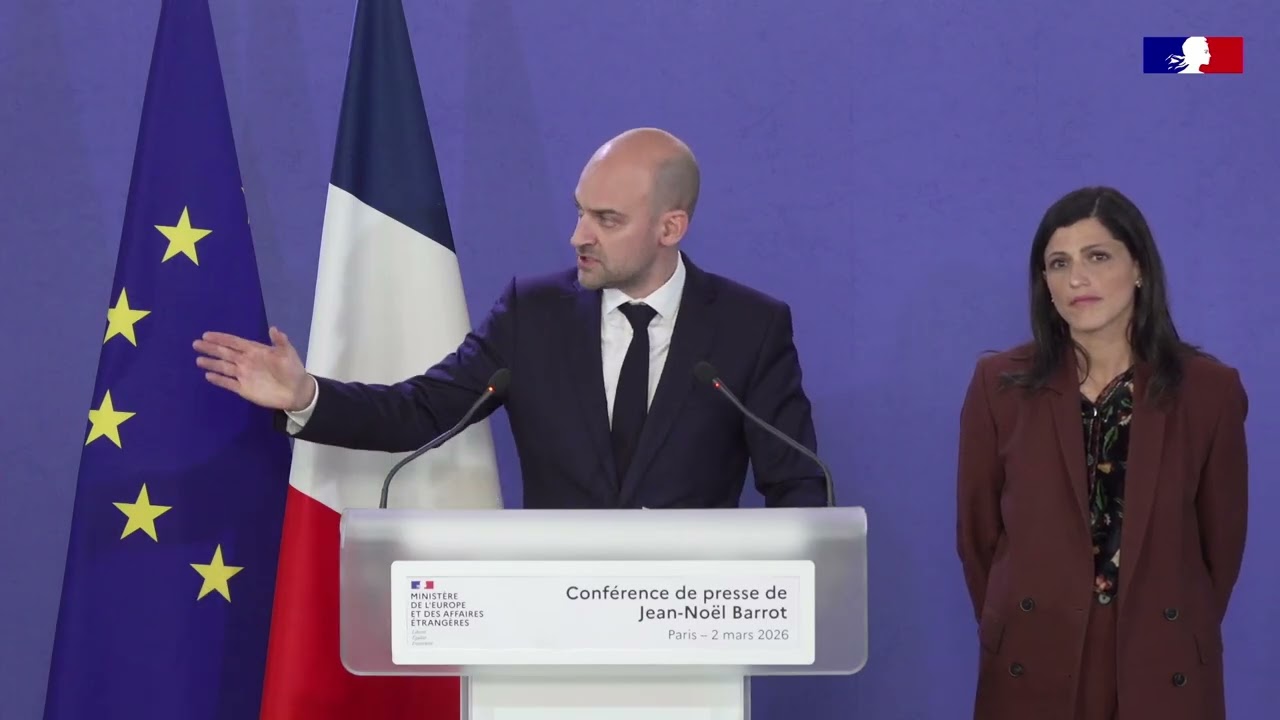 Conférence de presse de Jean-Noël Barrot sur la situation au Moyen-Orient (02/03/2026)