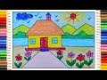 How to draw simple scenery, Village scenery drawing for beginners, Village drawing