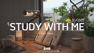2-HOUR STUDY WITH ME | New room at Sunset 🌆| Calm Piano🎹, Background noises | Pomodoro 50/10