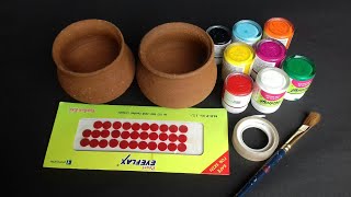 2 Easy pot painting using cello tape and bindi // DIY pot painting ideas