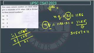 2023 CSAT Number System How many natural numbers are there which given a remainder of 31 when 1186