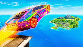 Jumping GODLY LAMBORGHINI CARS Across GTA 5 Map! (World Record!)